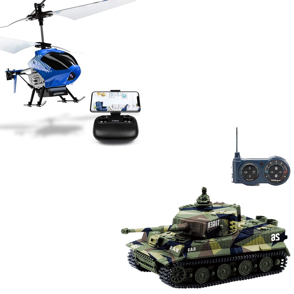 Cheerwing 1:72 German Tiger I Panzer Tank RC Tank & U12S Mini RC Helicopter with Camera for Kids and Adults