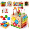 HELLOWOOD 8-in-1 Wooden Activity Cube for Kids, Sorting & Stacking Toys Shape Match Xylophone Montessori Learning Toy STEM Value Pack Gift for Boys Girls Toddlers-Light Pink Packaging view 1