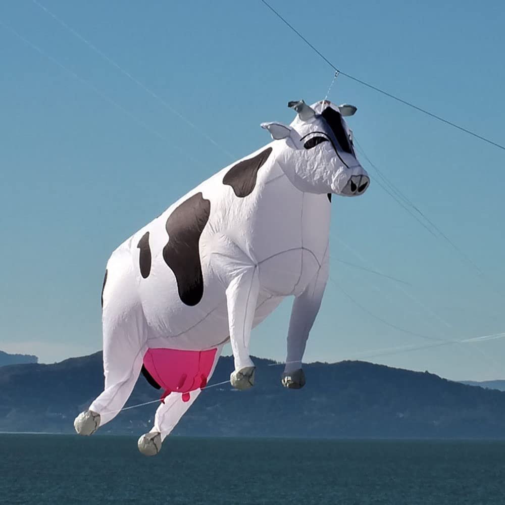 Solid Soft Inflatable Cow Kite Pendant for Adults Large Show Kites Line Laundry