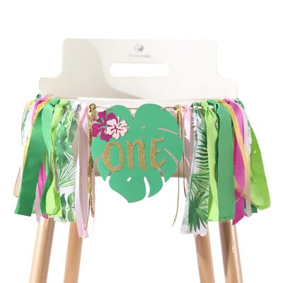Aloha to One Tropical Hawaiian Luau Theme Highchair Banner- Wild One Highchair Banner for Girls, Pink Jungle Safari Animal 1st Birthday Decorations, Tropical Birthday Banner