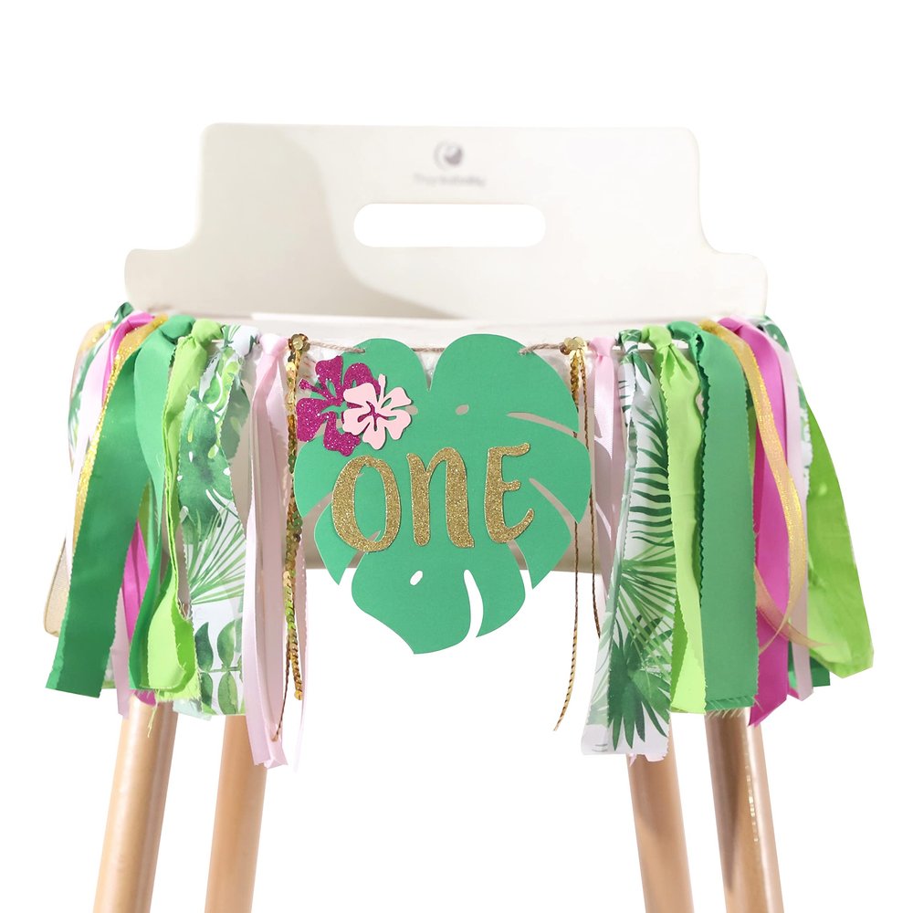Aloha to One Tropical Hawaiian Luau Theme Highchair Banner- Wild One Highchair Banner for Girls, Pink Jungle Safari Animal 1st Birthday Decorations, Tropical Birthday Banner