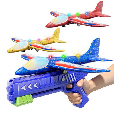 Doloowee 3 Pack Airplane Launcher Toys, 2 Flight Modes Foam Glider Airplane with Colorful Light, Kids Outdoor Flying Toys, Boys Toys for Ages 4-8, Gifts for 4-8 Years Old Boys Girls