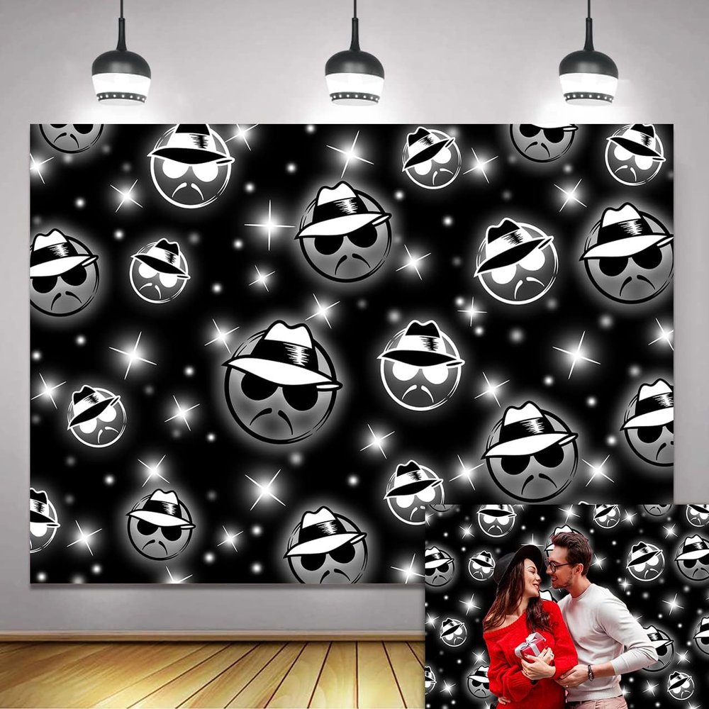Cholo Theme Backdrop Early 2000s Background 7x5FT Black Glitter Old School Photography Banner Kids Birthday Cholo Party Decoration Props (84x60 inch)
