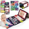 Tummy Time Floor Mirror with Crinkle Cloth Book and Teethers, Double-sided Baby Mirror Black and White High Contrast Baby Toys, Folding Crawling Activity Mat for Infants 3 6 12 Months (B-Mirror+Book) view 1