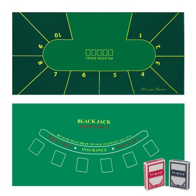 Poker Table Topper Blackjack Set  play Casino Games using the Texas Holdem Poker Set on Green Table Cloth or Black Jack Set on Green Felt Table Mat