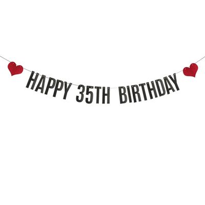 ABCpartyland Black Glitter Happy 35th Birthday Banner,35th Birthday Party Decorations Supplies, Pre-Strung,Letters Black,HAPPY 35TH BIRTHDAY