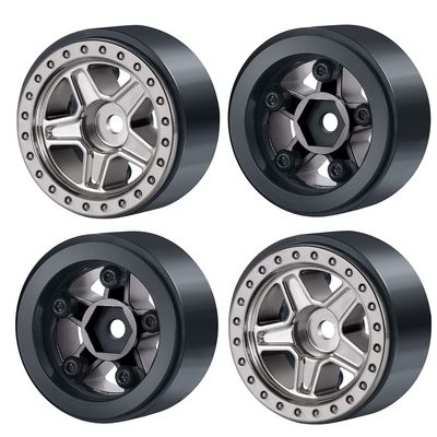 WEFEINO 4Pcs Plastic SCX24 Wheels 5-Spokes Hub 1.0" Micro Beadlock Wheels for 1/24 Axial SCX24 Deadbolt RC Car (Titanium)