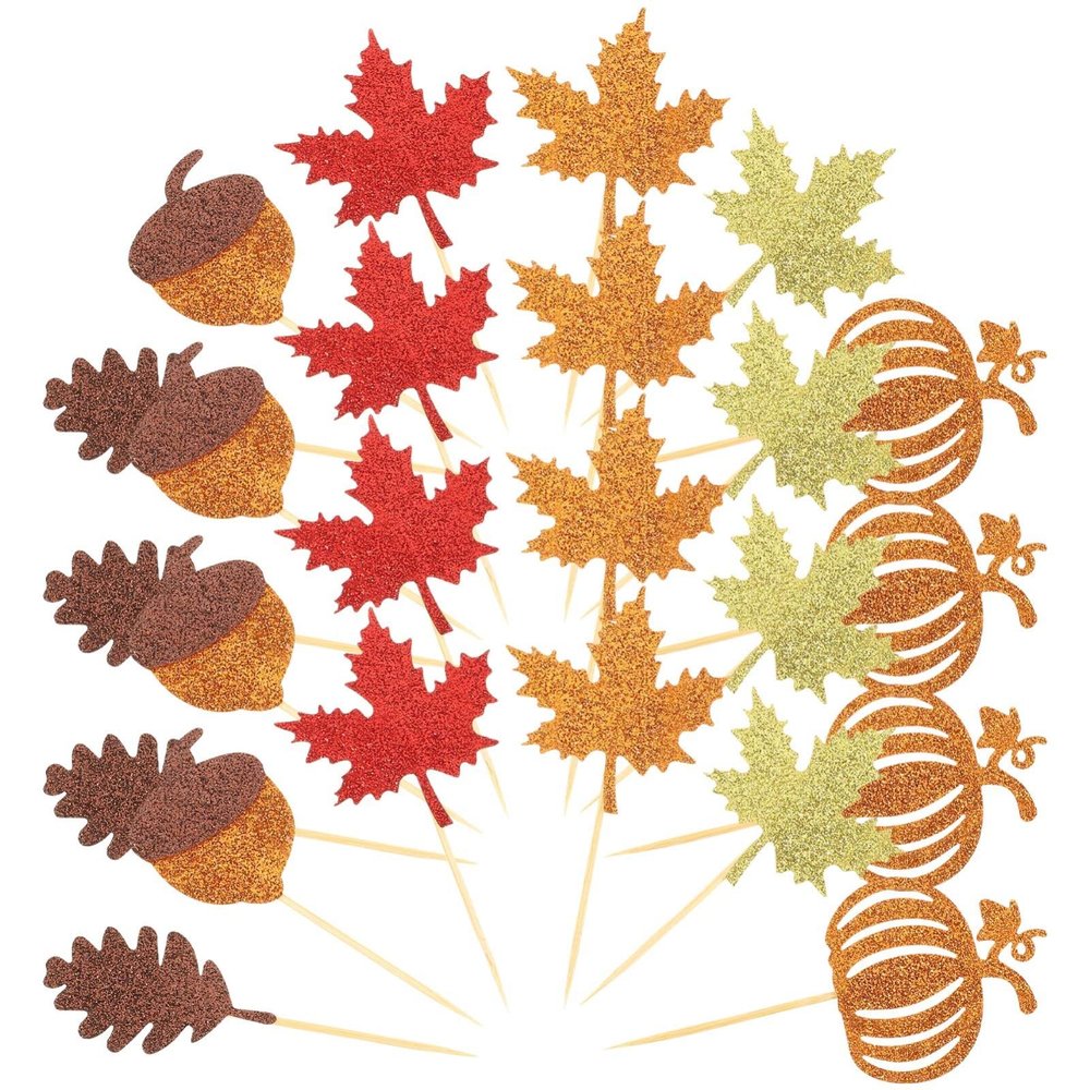 24pcs Thanksgiving Theme Cupcake Toppers Delicate Cake Picks for Festive Decorations for Parties Birthdays and Thanksgiving Celebrations