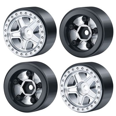 WEFEINO 4Pcs Plastic SCX24 Wheels 5-Spokes Hub 1.0" Micro Beadlock Wheels for 1/24 Axial SCX24 Deadbolt RC Car (Silver)