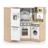Costzon Kids Kitchen Playset, 9-in-1 Wooden Pretend Play Kitchen w/Realistic Light & Sound, Ice Maker, Washing Machine, Microwave & Stove, Toddler Kitchen Toy Set for Boys & Girls view 2