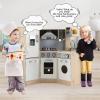 Costzon Kids Kitchen Playset, 9-in-1 Wooden Pretend Play Kitchen w/Realistic Light & Sound, Ice Maker, Washing Machine, Microwave & Stove, Toddler Kitchen Toy Set for Boys & Girls view 3