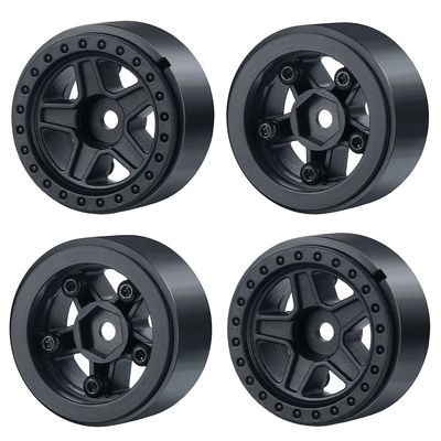 WEFEINO 4Pcs Plastic SCX24 Wheels 5-Spokes Hub 1.0" Micro Beadlock Wheels for 1/24 Axial SCX24 Deadbolt RC Car (Black)