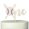 Wood Baseball One Cake Topper - Wood 1st Birthday Cake Topper, 1st Birthday Decorations Boy, Baseball Theme 1st Birthday Party Supplies view 1