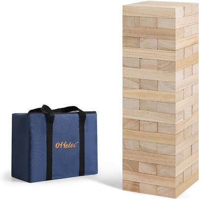 Offelec Giant Tumbling Tower Game with Carry Bag - 54 Jumbo Wooden Stacking Blocks for Indoor Outdoor Yard Games, Large Tower Stacking Grows to Over 4 FT Tall - Family Party Toy for Kids & Adults