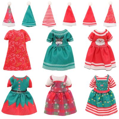 Miunana 6 Dresses for 5.3 Inch Girl Doll Christmas Clothes Dress Outfits and Christmas Hats for 11.5 Inch Girl Doll Sister 4'' Mini Clothes and Accessories
