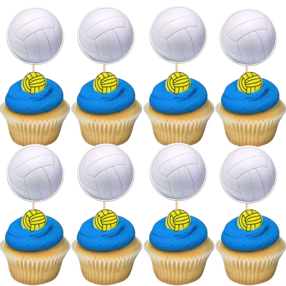 36 PCS Volleyball Cupcake Toppers Sports Ball Cupcake Picks Volleyball Game Player Birthday Cake Decoration for Sports Volleyballs Theme Baby Shower Birthday Party Decorations Supplies