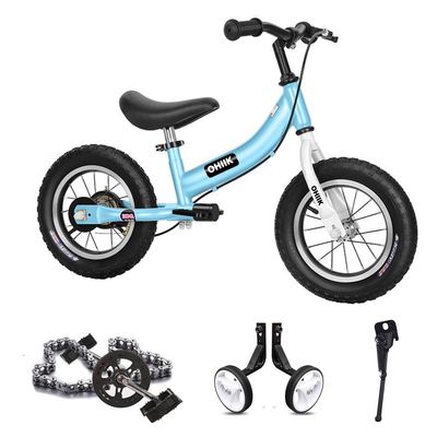 OHIIK Balance Bike 2 in 1 for Kids 3 4 5 6 7 Years Old,Balance to Pedals Bike,12 14 16 inch Kids Bike,with Pedal kit,Training Wheels,Brakes (14 inch, Blue)