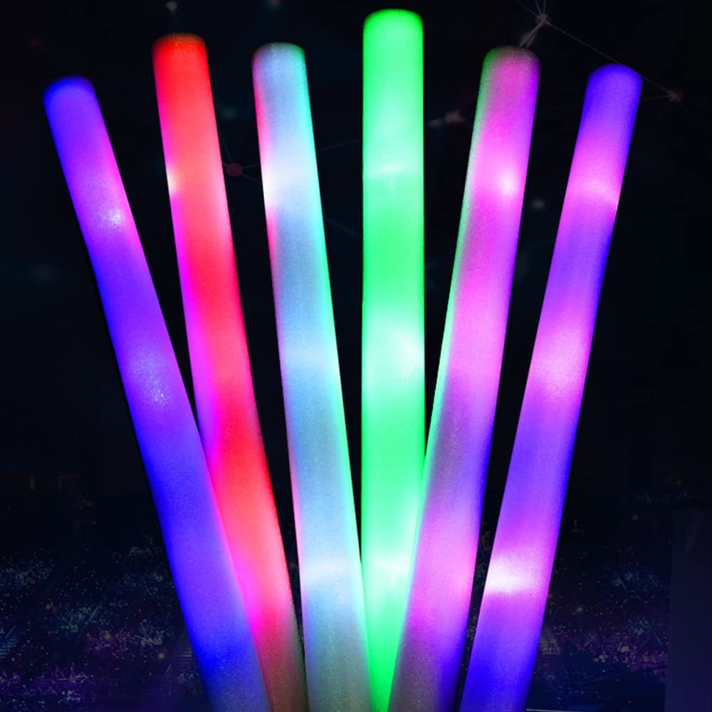 100Pcs LED Glow Sticks,Foam Sticks Bulk 18 Inch Flashing Glow Sticks Light UP Baton 3 Flashing Modes Glow in The Dark for Wedding, Birthday, Christmas, Halloween, New Years Party Supplies