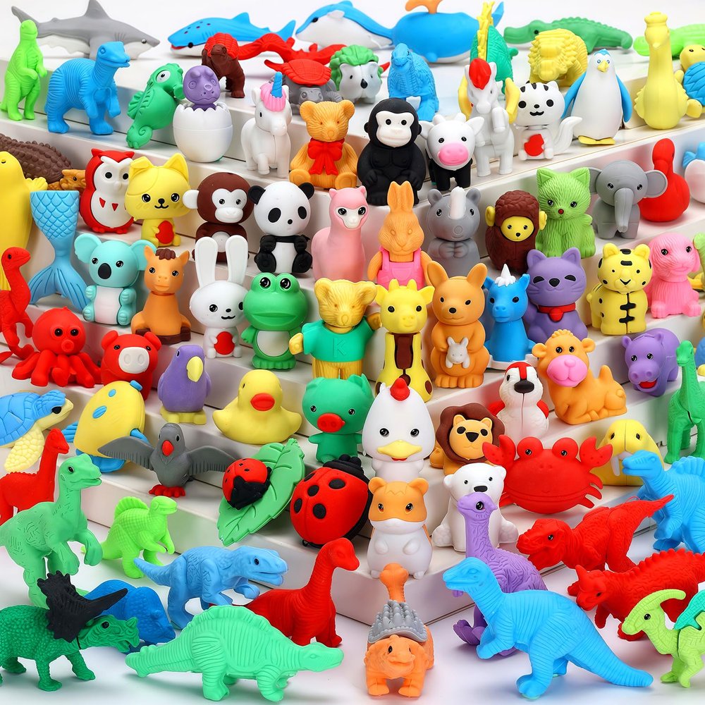 URSKYTOUS 90Pcs Animal Erasers Bulk Cute Desk Pets Kids Puzzle Erasers Take Apart Cool 3D Eraser Mini Pencil Eraser Fun Party Favors for School Supplies Classroom Rewards Easter Egg Fillers Gifts