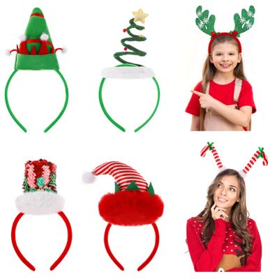 6pcs Christmas Headband Xmas Tree Hats Hairbands Reindeer Antler Costume Headwear for Christmas Holiday Party Favors