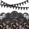 123 Pcs Western Cowboy Party Decoration Include 1 Plastic Paisley Print Tablecloth 2 Bandana Pennant Banner 60 Disposable Paper Plates 30 Cups and 30 Napkins for Western Cowboy Theme Party(Black) view 1