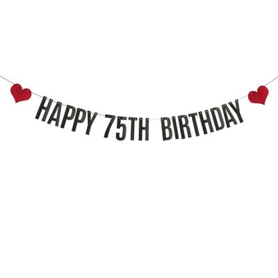 ABCpartyland Black Glitter Happy 75th Birthday Banner,75th Birthday Party Decorations Supplies, Pre-Strung,Letters Black,HAPPY 75TH BIRTHDAY