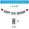 ABCpartyland Black Glitter Happy 75th Birthday Banner,75th Birthday Party Decorations Supplies, Pre-Strung,Letters Black,HAPPY 75TH BIRTHDAY view 2