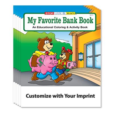 ZOCO My Favorite Bank Custom Coloring Books (250 Bulk Pack, Without Crayons) Banking & Financial Education Handouts for Kids Add Your Imprint