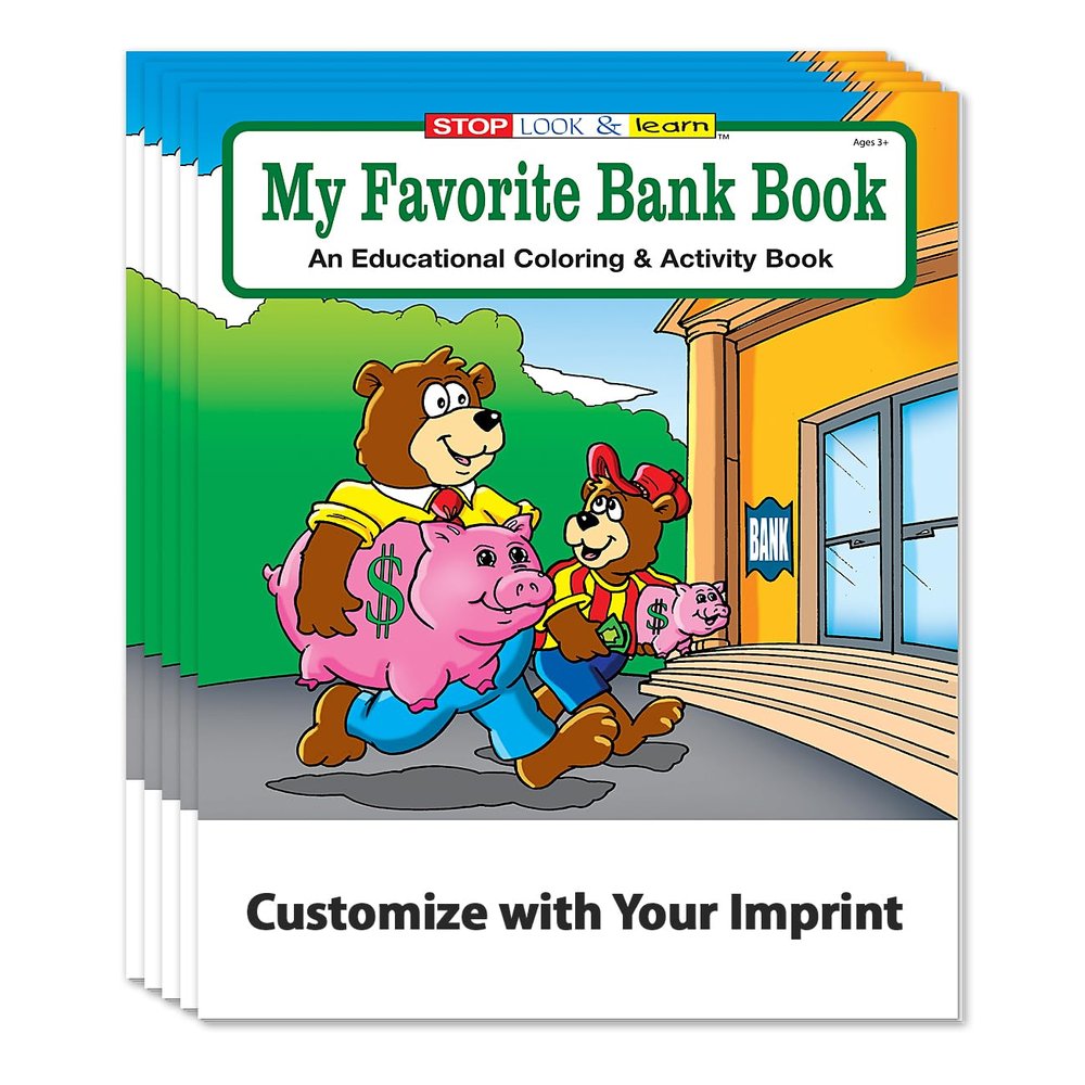 ZOCO My Favorite Bank Custom Coloring Books (250 Bulk Pack, Without Crayons) Banking & Financial Education Handouts for Kids Add Your Imprint