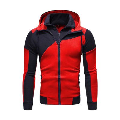 Maiyifu-GJ Men's Slim Fit Zip Up Hoodie Zipper Fleece Color Block Hooded Sweatshirts Long Sleeve Lightweight Hoodies Jacket (Red,X-Large)