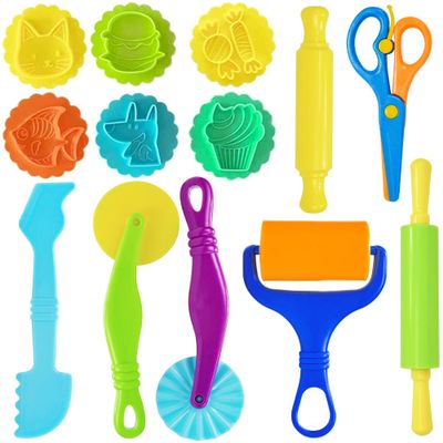 Dough Tools Set for Kids, 13 Pcs Dough Tools Sets for Kids Ages 4-8, Includes Molds Cutters Roller, Rolling Pins, Safety Scissors, Plastic Knife (color02)
