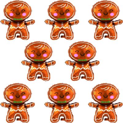 13" Mini Gingerbread Man Christmas Foil Balloons - Pink Cheek Gingerbread Man Xmas Balloon New Year Party Decoration Supplier 8pcs