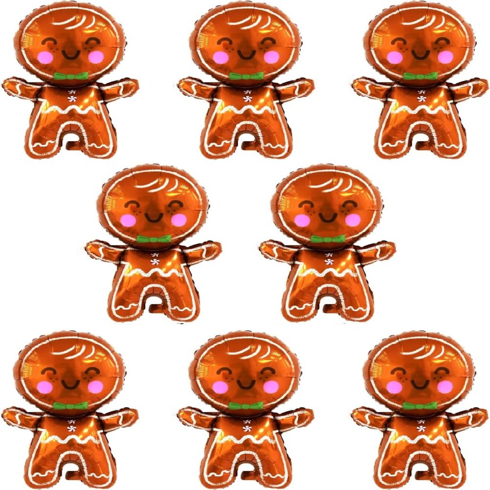 13" Mini Gingerbread Man Christmas Foil Balloons - Pink Cheek Gingerbread Man Xmas Balloon New Year Party Decoration Supplier 8pcs