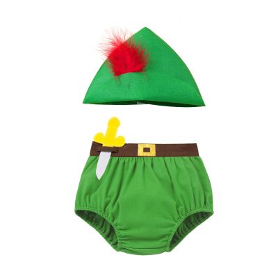 Baby Boys Toddler First 1st Birthday Outfit Boys Hood Hats with Feather Diaper Cover Bottom Belt Infant Santas Elf Cake Smash Photoshoot Green 3PCS 12-18 Months