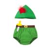 Baby Boys Toddler First 1st Birthday Outfit Boys Hood Hats with Feather Diaper Cover Bottom Belt Infant Santas Elf Cake Smash Photoshoot Green 3PCS 12-18 Months view 1