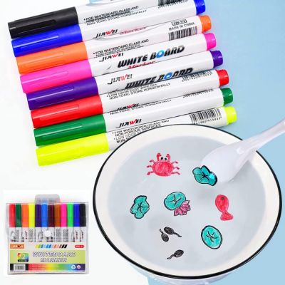 12PCS Magical Water Painting Pens for Kids,Magic Watercolor Pen That Can Float In The Water,Doodle Water-based Floating Drawing Pens,Erasing Whiteboard Marker Pens for Children,Spoon not included