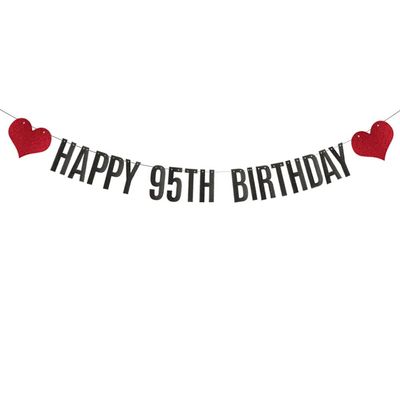 ABCpartyland Black Glitter Happy 95th Birthday Banner,95th Birthday Party Decorations Supplies, Pre-Strung,Letters Black,HAPPY 95TH BIRTHDAY