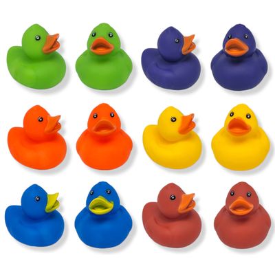 Cool Rubber Ducks (2") Standard Size. (12 Pack) Cute Duck Bath Tub Pool Toys. (Solid Color Rubber Duckies)