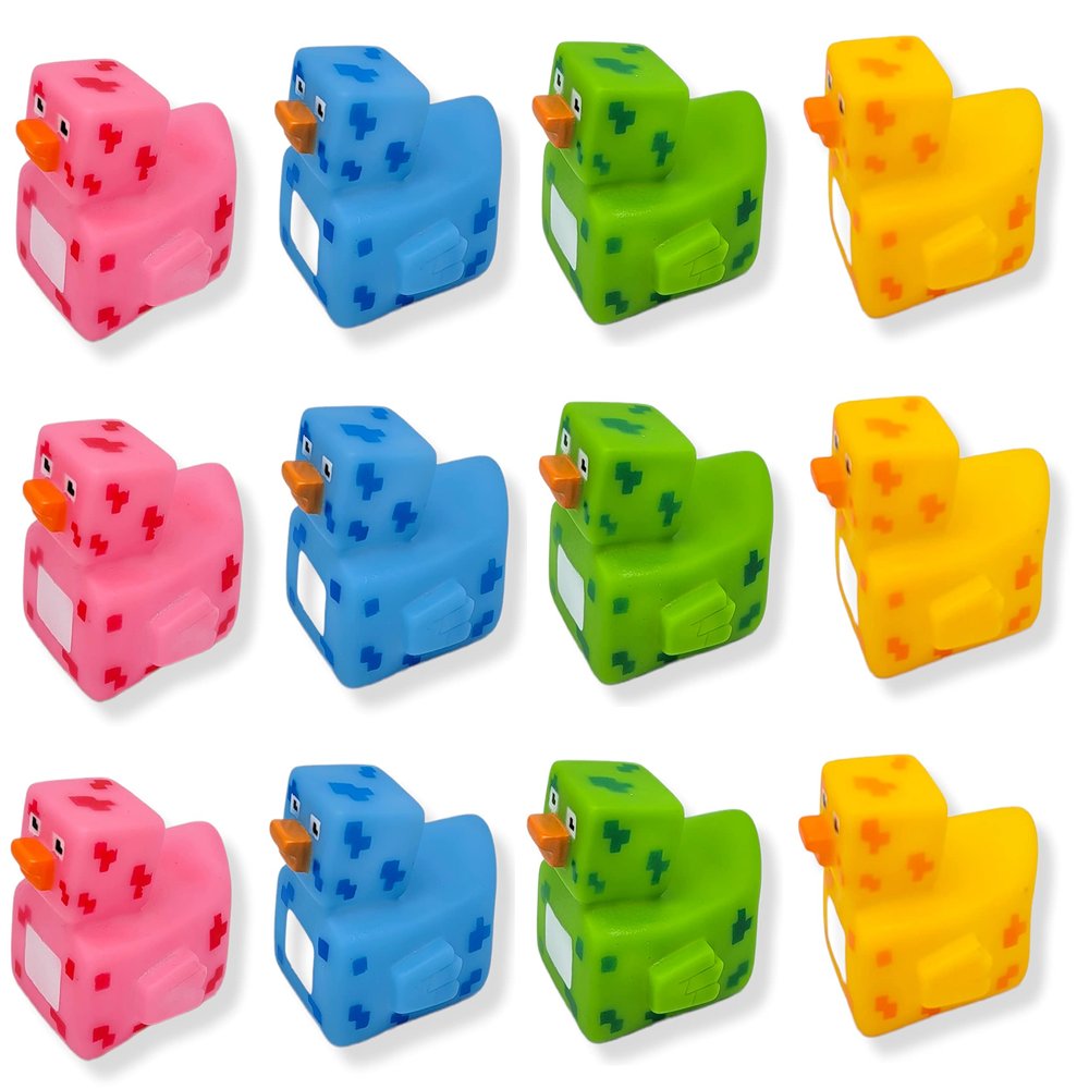 Cool Rubber Ducks (2") Standard Size. (12 Pack) Cute Duck Bath Tub Pool Toys. (Pixelated Robot Rubber Ducks)