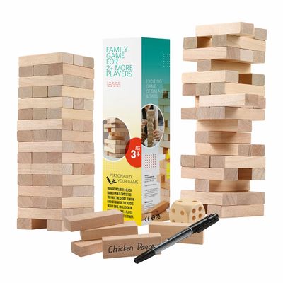 Wooden Tower Stacking Blocks Game - 48 Pieces - Tumbling Tower Toy for Kids & Adults - Classic Family Game