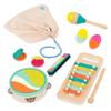 B. toys  Make a Melody  9 Pieces Wooden Musical Instruments  Xylophone, Tambourine, Harmonica  Drawstring Storage Bag  2+ Years view 1