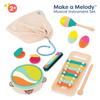 B. toys  Make a Melody  9 Pieces Wooden Musical Instruments  Xylophone, Tambourine, Harmonica  Drawstring Storage Bag  2+ Years view 4