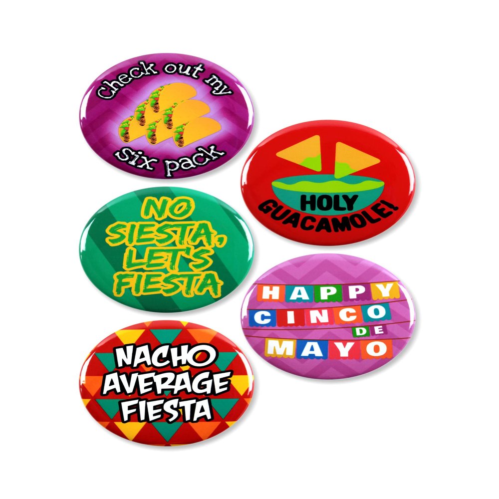 5 Pack - Cinco De Mayo Party Pinback Buttons - 2.25 Inch
