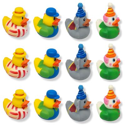 Cool Rubber Ducks (2") Standard Size. (12 Pack) Cute Duck Bath Tub Pool Toys. (Carnival Themed Rubber Ducks)