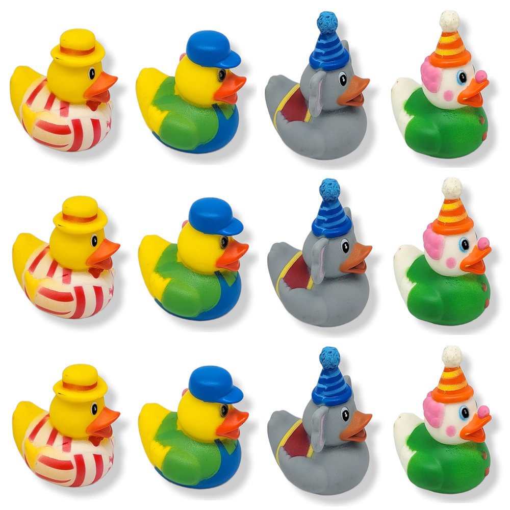 Cool Rubber Ducks (2") Standard Size. (12 Pack) Cute Duck Bath Tub Pool Toys. (Carnival Themed Rubber Ducks)