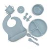 10 Item Set Blue Baby Feeding Starter Set Silicon ecofriendly baby led weaning supplies Baby Suction Bowls, Divided Plates, Straw Sippy Cup, Toddler Feeding Utensils with Bibs, baby spoon, baby plates view 1
