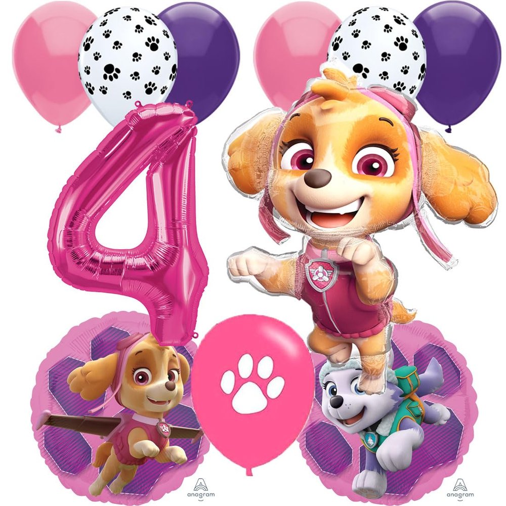 Anagram Licensed Skye Birthday Balloons, Intended for Paw Patrol Girls Theme Collection, Party Accessory, Multicolor, 4th Birthday