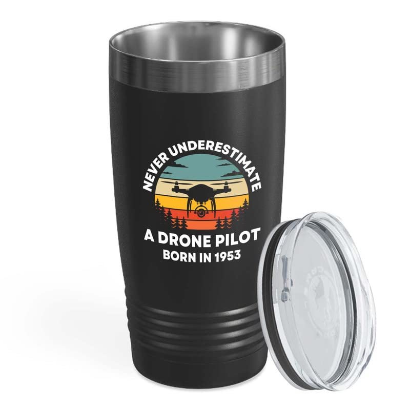 1953 Birthday Black Tumbler 20oz, drone pilot born in 1953 - Drone Pilots Aviation RC Quadcopter Operator Airline Turning 69 69th Birthday Born in 1953