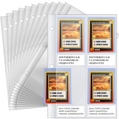 4 Pocket Top Loader Sleeves, Trading Card Binder Pages, Baseball Card Storage Sleeves for 3 Ring Binder-50 Pages