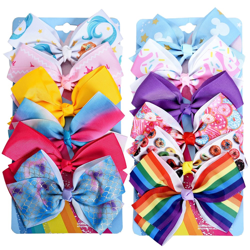 12 Pcs 5 Inch Hair Bows for Girls,Colorful Rainbow Heart Girls Hair Bows Grosgrain Ribbon Hair Bow With Alligator Clips for Toddlers Little Girl Children Kids Teens